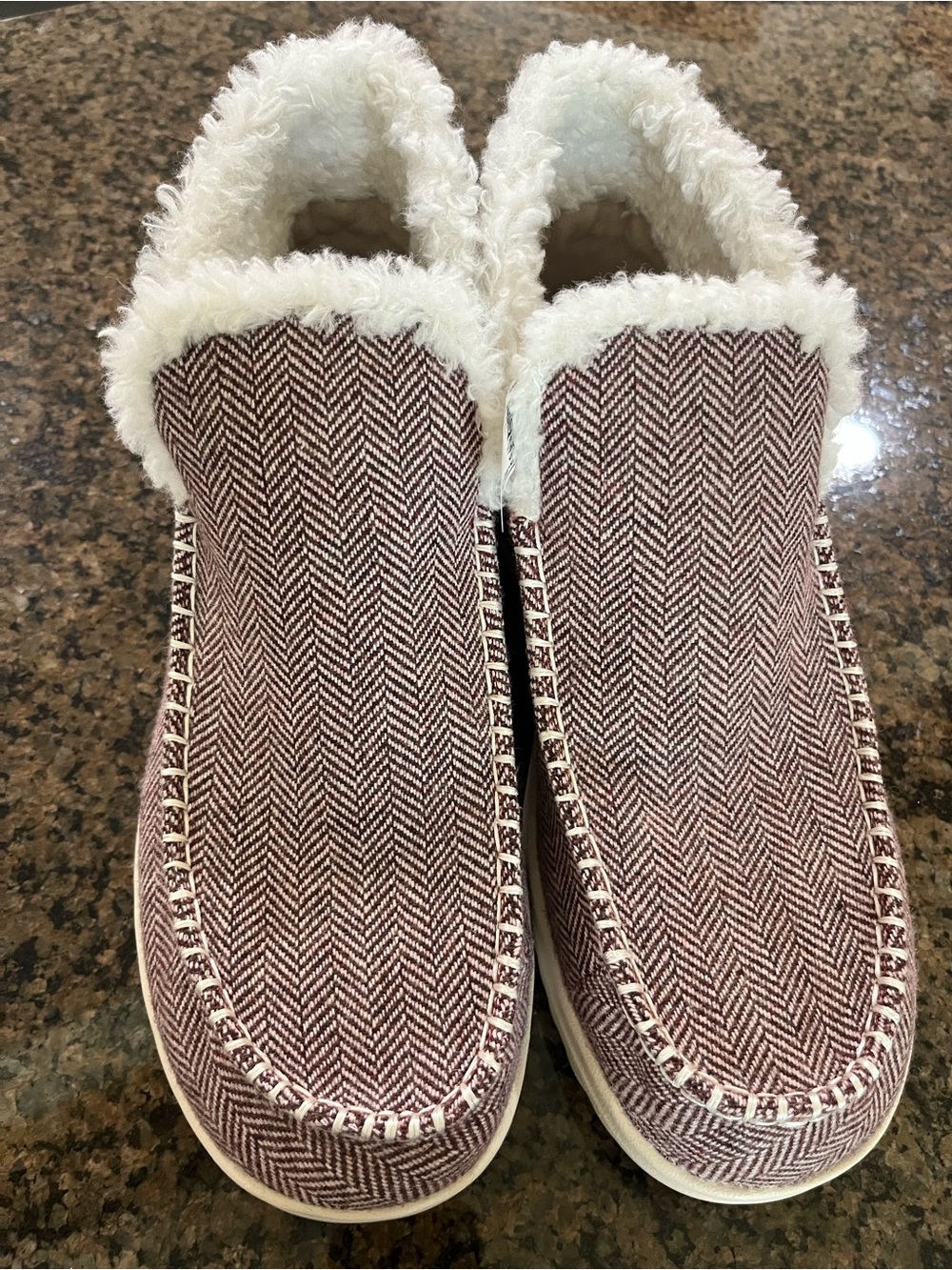 Hey Dude Women's Burgundy Herringbone Faux-Fur Lined Slippers